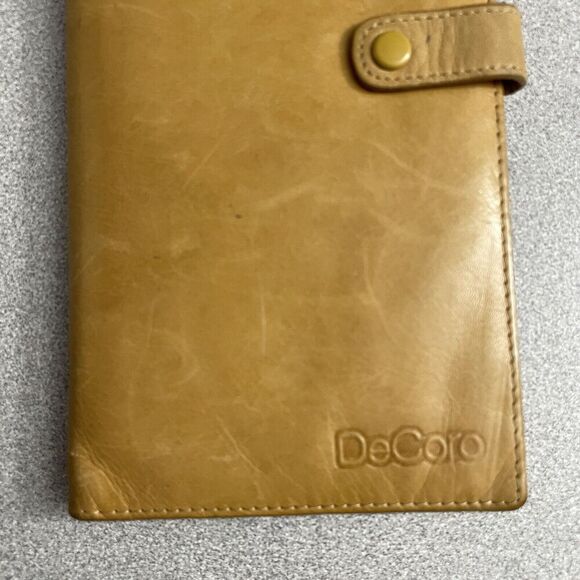 DeCoro Leather Wallet Tan Womens Embossed Snap Card Case Travel Organizer 9x4.75 - Picture 3 of 10